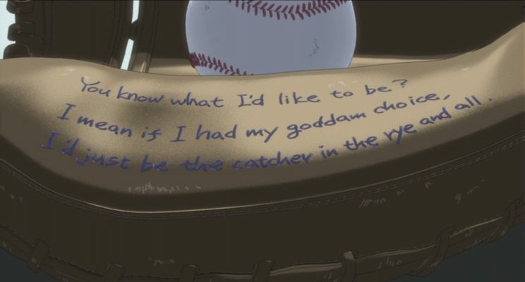 Lefty mitt with blue writing from catcher in the rye
